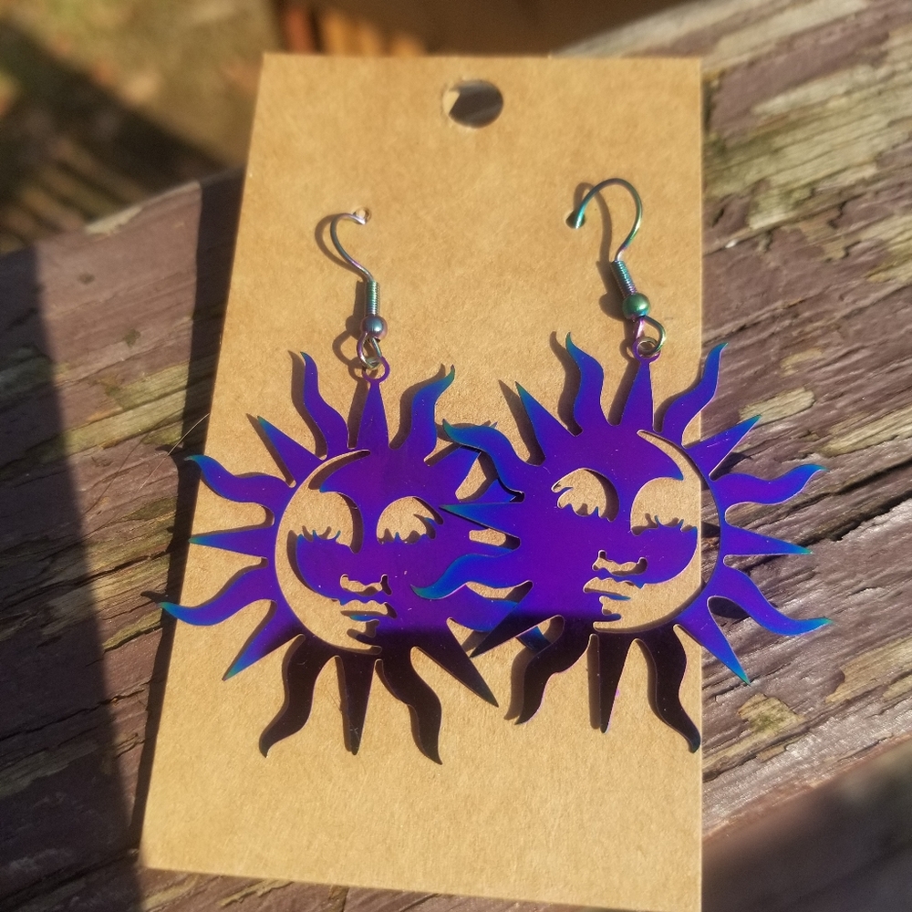Rainbow color changing Stainless Steel Sun Moon Earrings